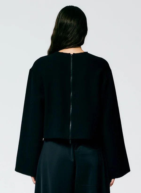 Melee Crepe Long Sleeve Cropped Top