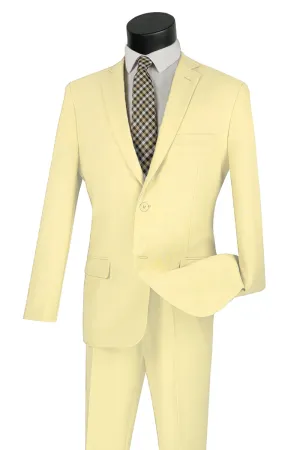 Mens Basic 2 Button Classic Fit Poplin Suit in Ivory