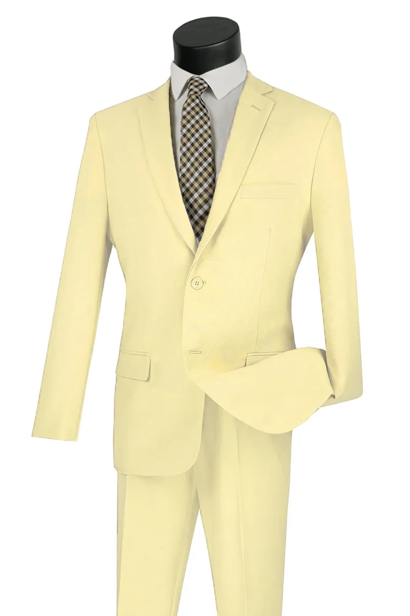 Mens Basic 2 Button Classic Fit Poplin Suit in Ivory