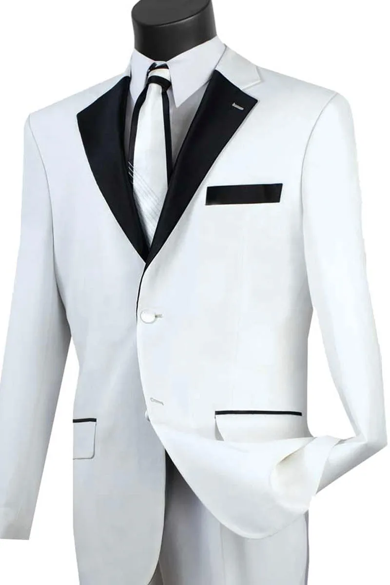 Mens Classic Contrast Notch Tuxedo in White