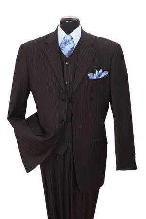 Mens Vested Wide Tonal Stripe Suit in Black