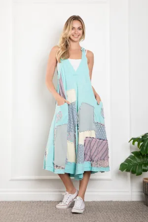 Mint Deep V Neck Patched Wide Leg Blue Velvet Jumper 2/25/25 9647