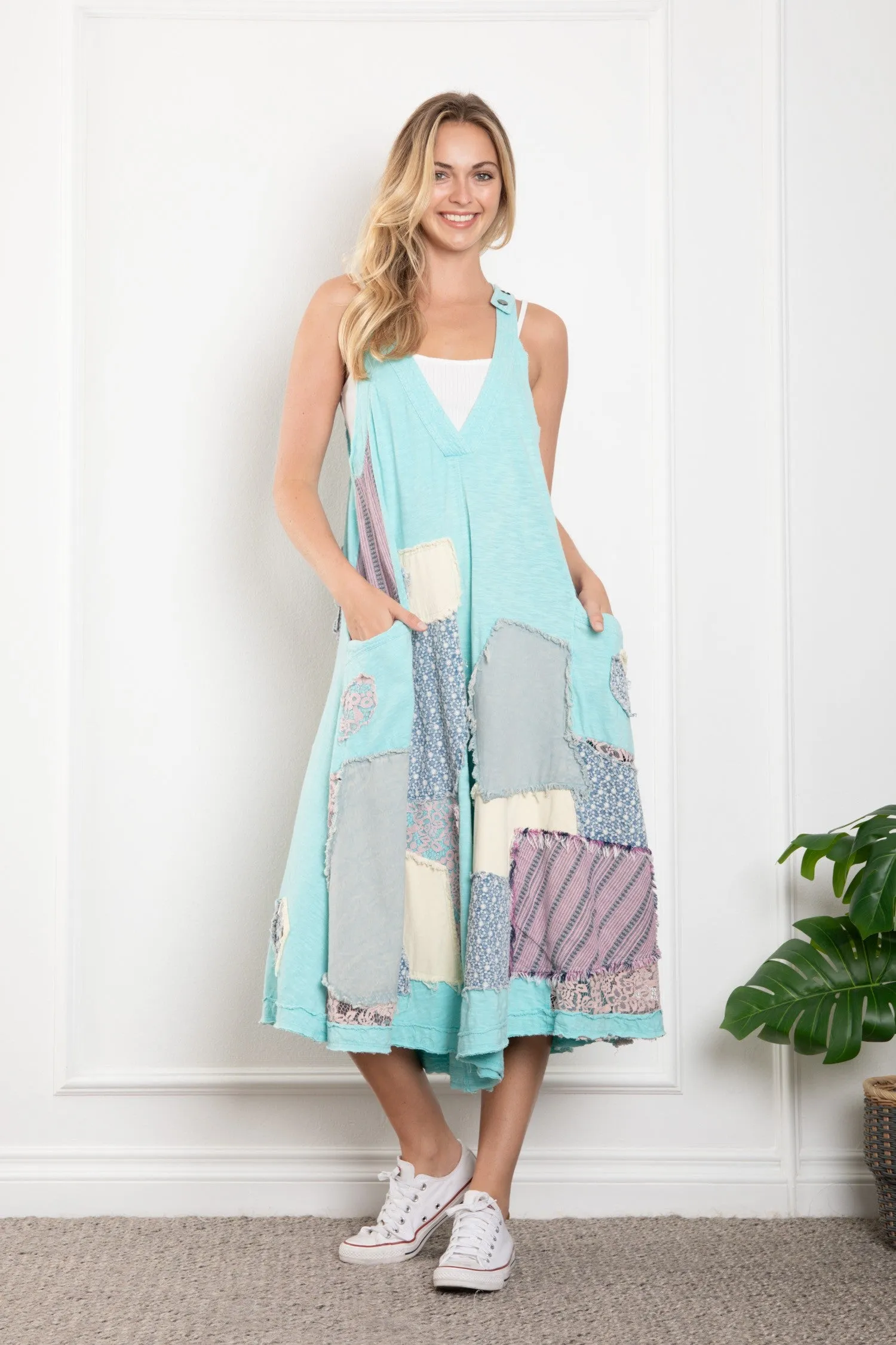Mint Deep V Neck Patched Wide Leg Blue Velvet Jumper 2/25/25 9647