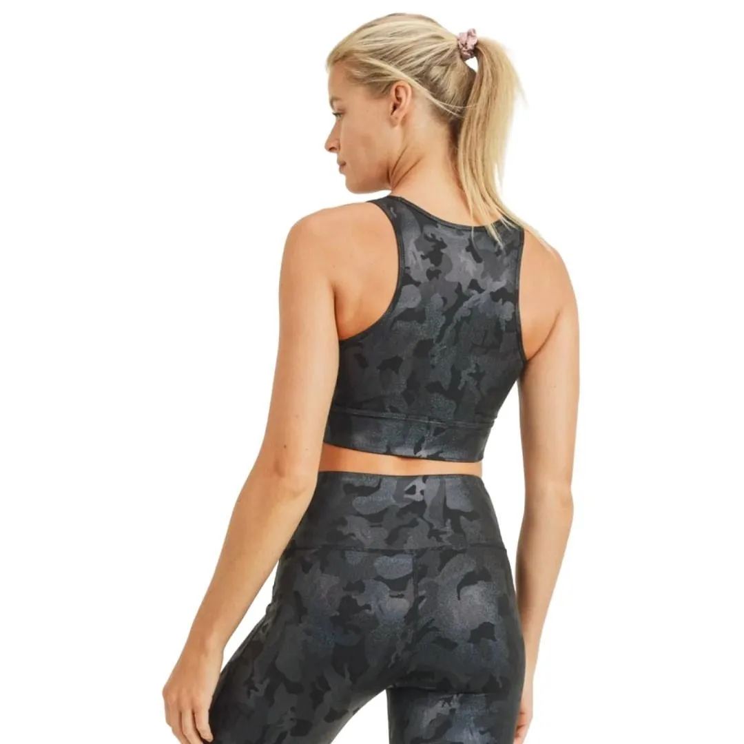 MONO B AT3038 Black Camo Print Padded Sports Bra