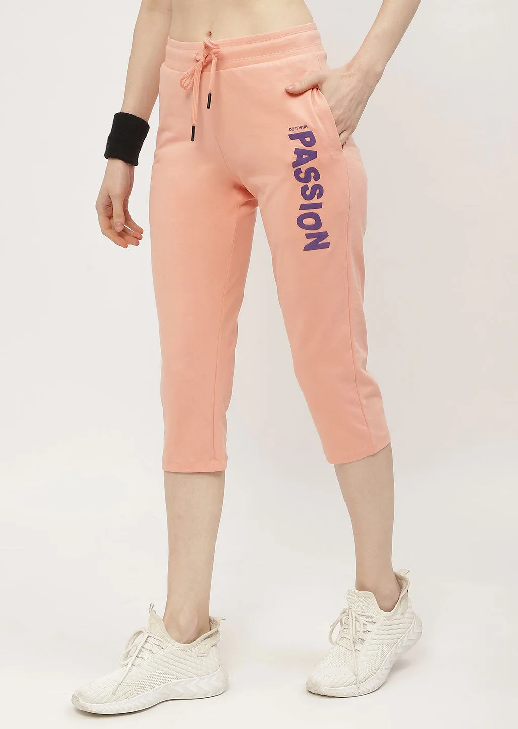 mSECRET Typography Peach Drawstring Waist Capri