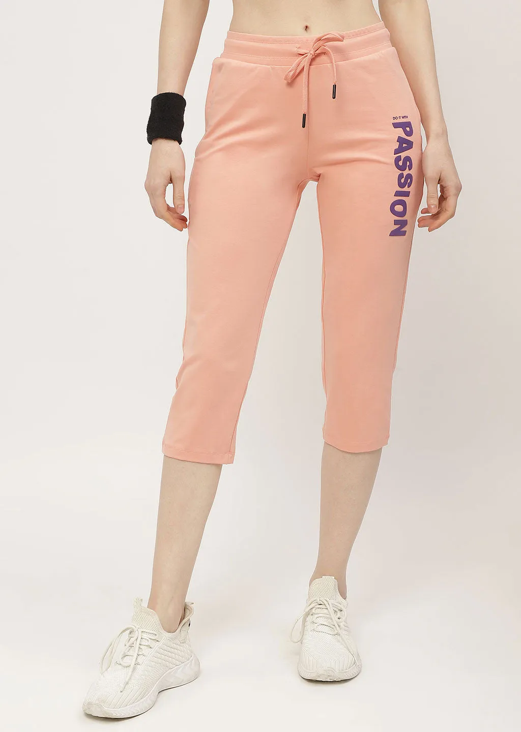 mSECRET Typography Peach Drawstring Waist Capri