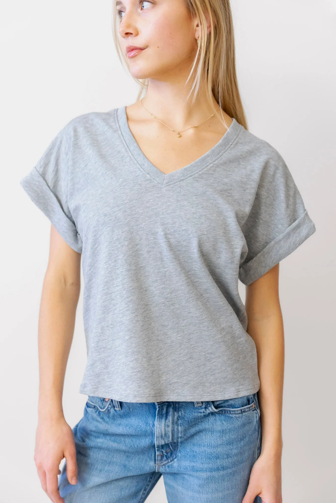 NATION Stevie Cuffed V Neck Tee