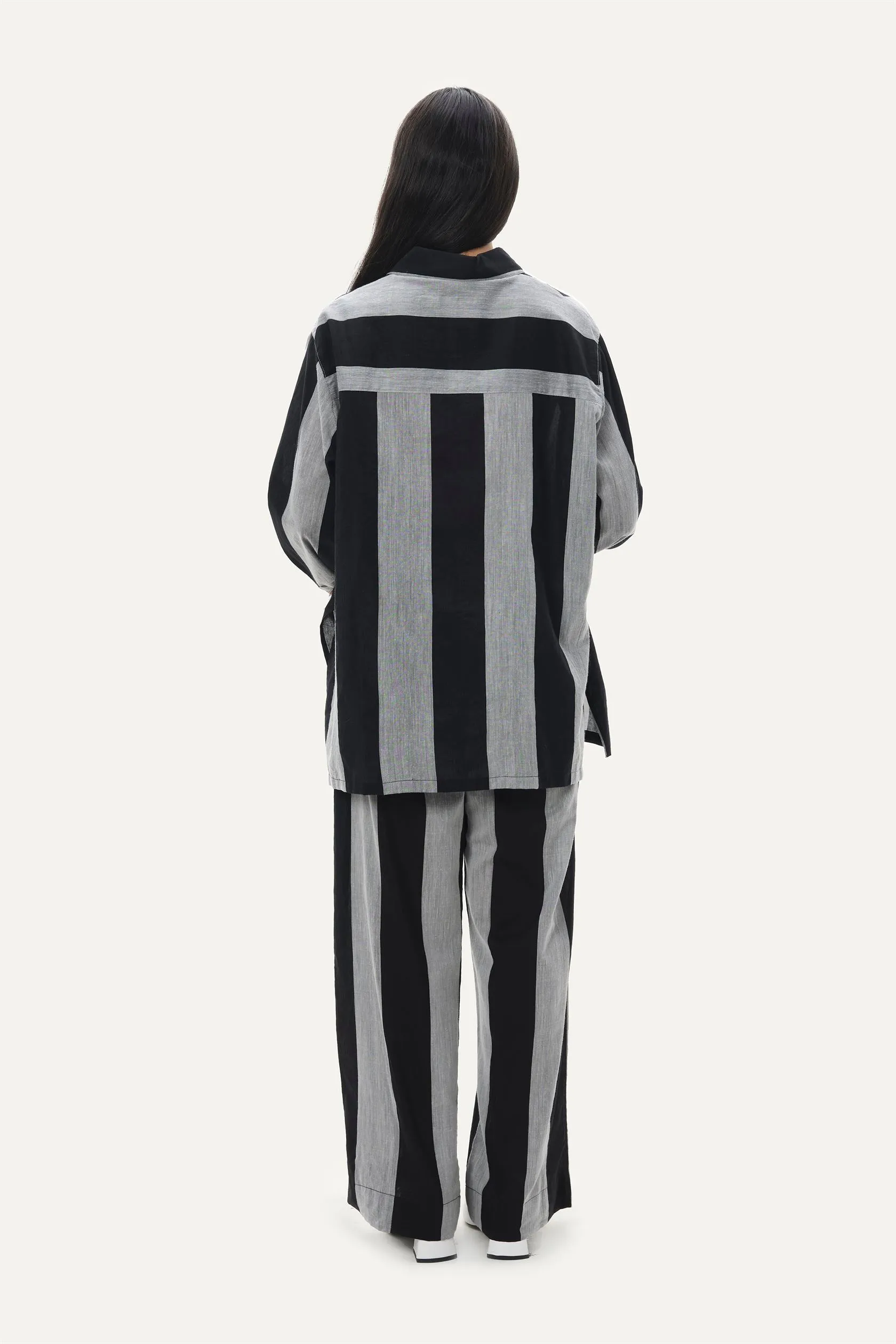 Naushad Ali   I   Bold stripe Co-ord Signature Spring Summer 2025 Black   Smoke Grey Handwoven Silk Cotton NA SS24 W16