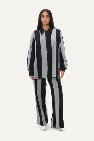 Naushad Ali   I   Bold stripe Co-ord Signature Spring Summer 2025 Black   Smoke Grey Handwoven Silk Cotton NA SS24 W16