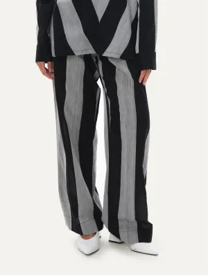 Naushad Ali   I   Straight Pants - Bold stripe Signature Spring Summer 2025 Black   Smoke Grey Handwoven Silk Cotton NA SS24 W15P