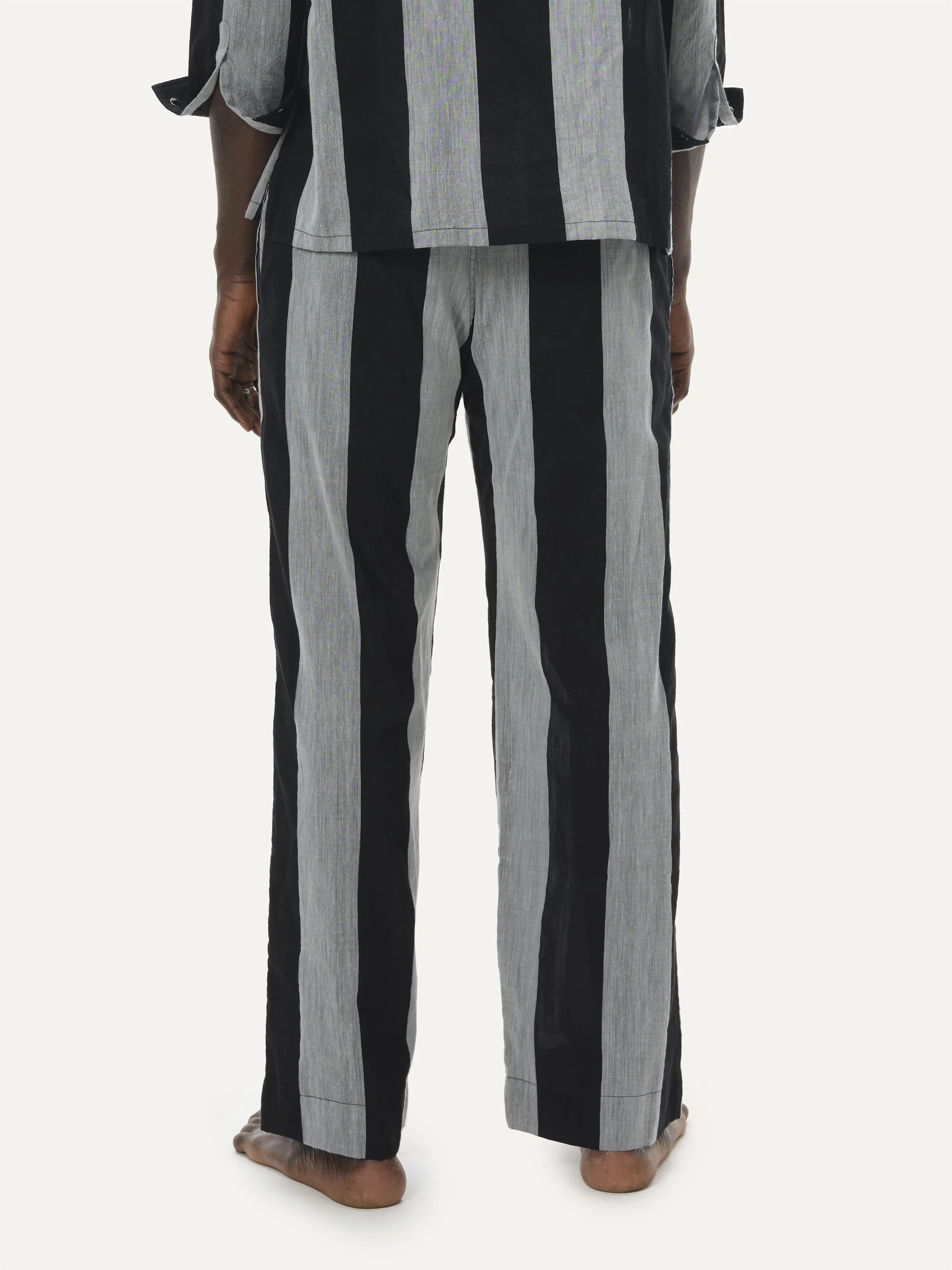 Naushad Ali I Straight Pants , Bold stripe Signature Spring Summer 2025 Handwoven Silk Cotton Black   Smoke Grey NA SS24 M16P