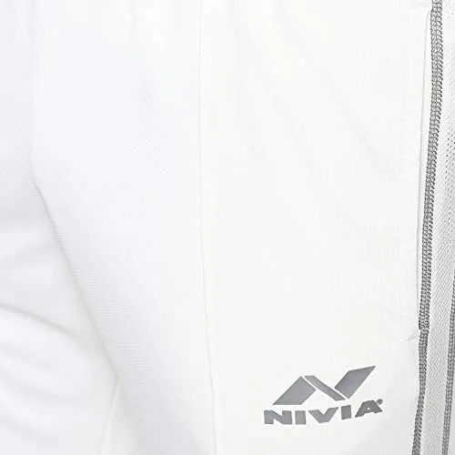 Nivia 2504-1 Polyester Cricket Pants, Men's Small (White/Grey)