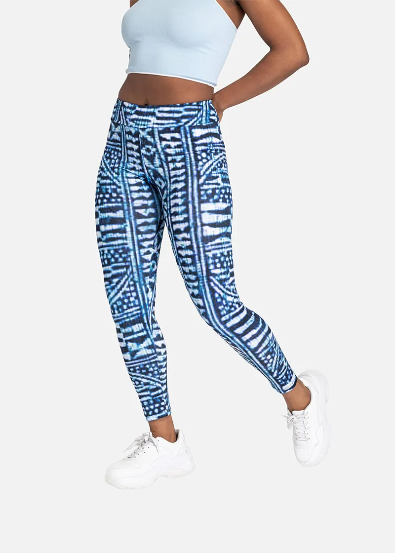 Nzinga African Print Adire Athleisure Yoga Leggings- Plus size available