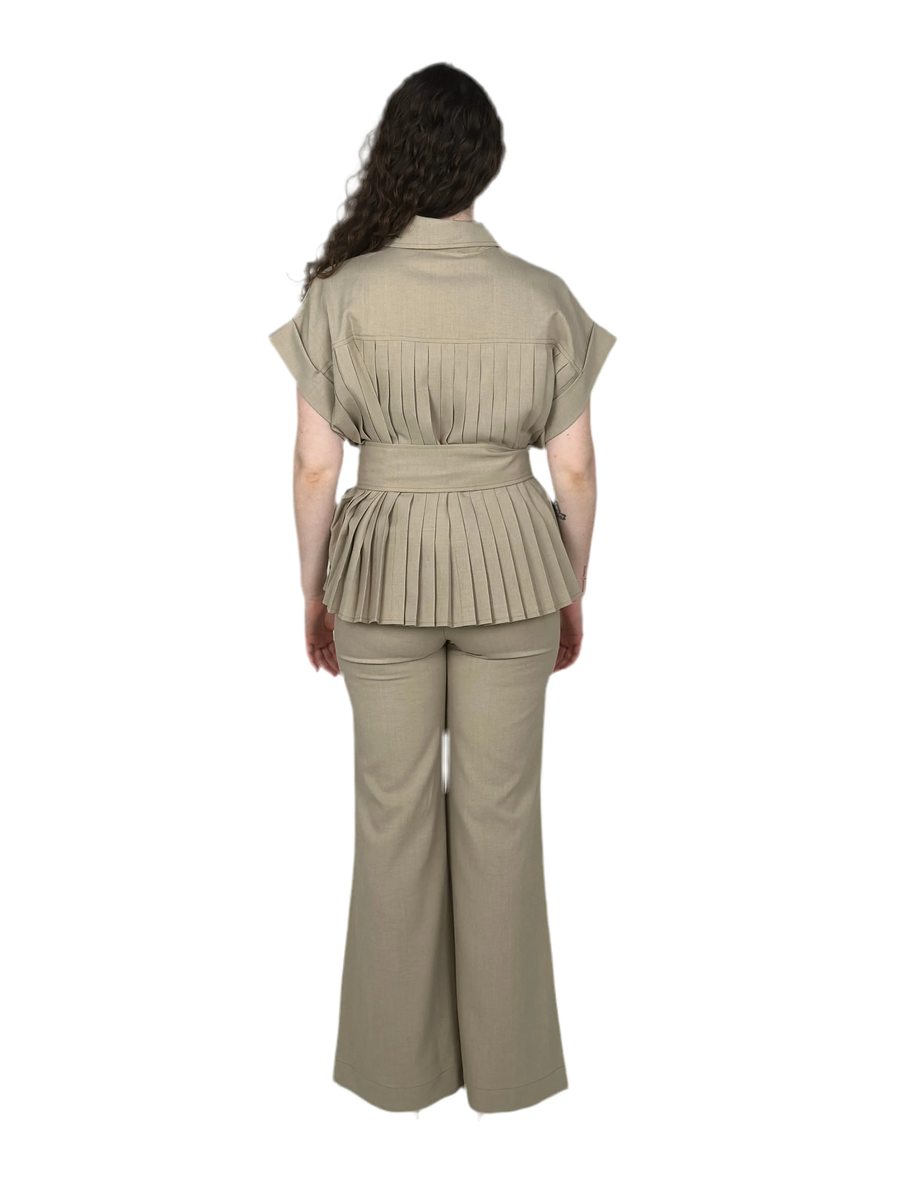 Oat Meal Pleated Jacket Pant Set