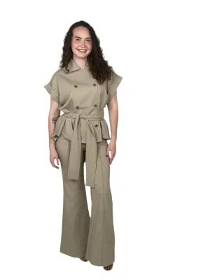 Oat Meal Pleated Jacket Pant Set