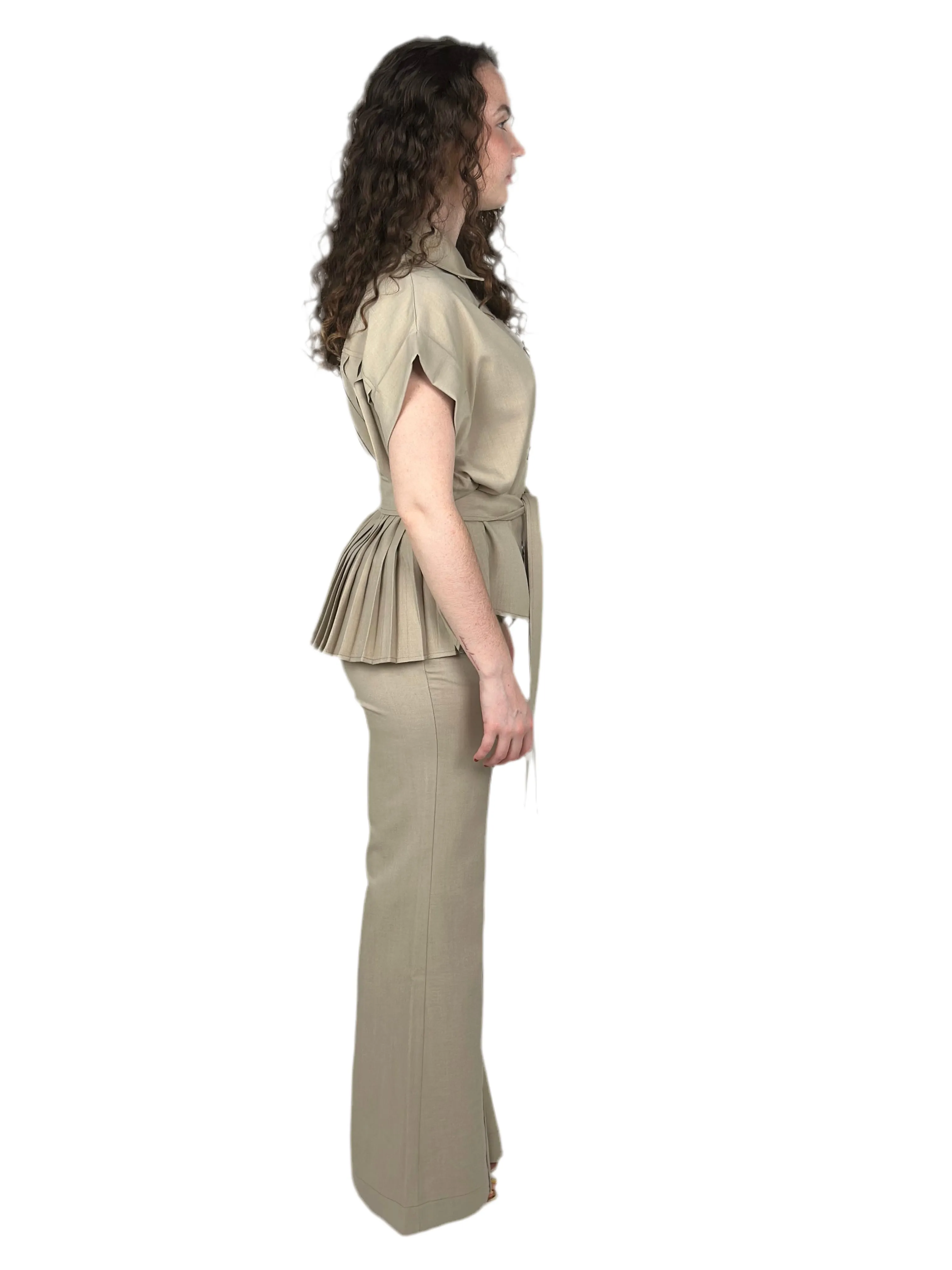 Oat Meal Pleated Jacket Pant Set