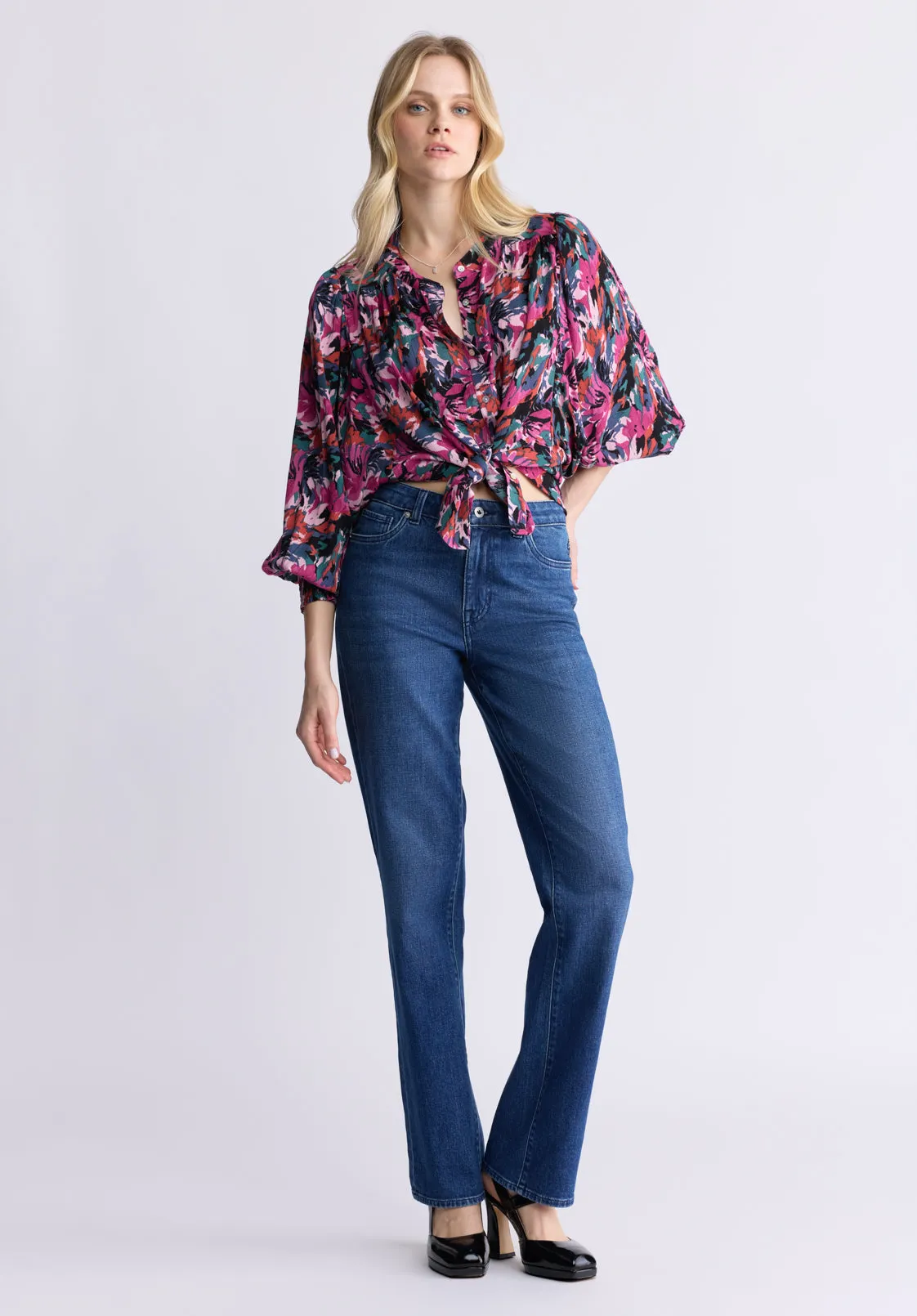 Ottilie Women's Long-Sleeved Blouse, Dark Pink Floral - WT0120F
