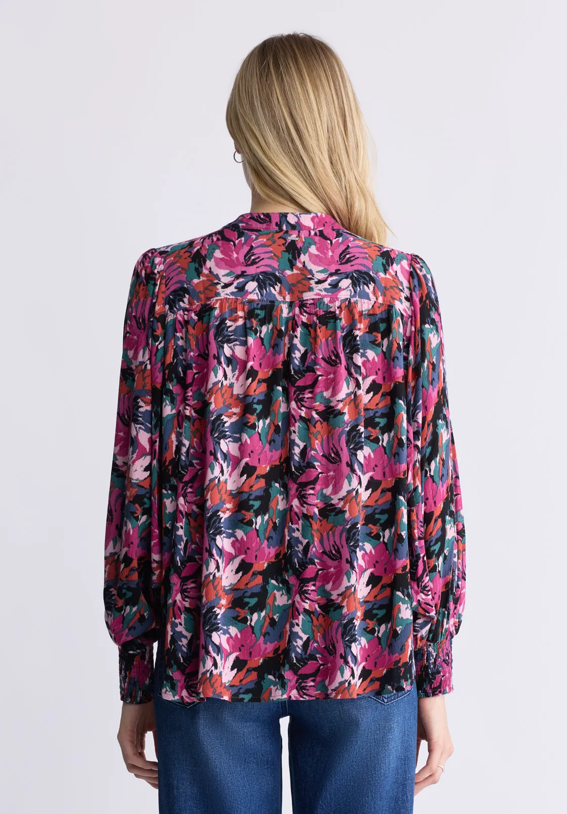 Ottilie Women's Long-Sleeved Blouse, Dark Pink Floral - WT0120F