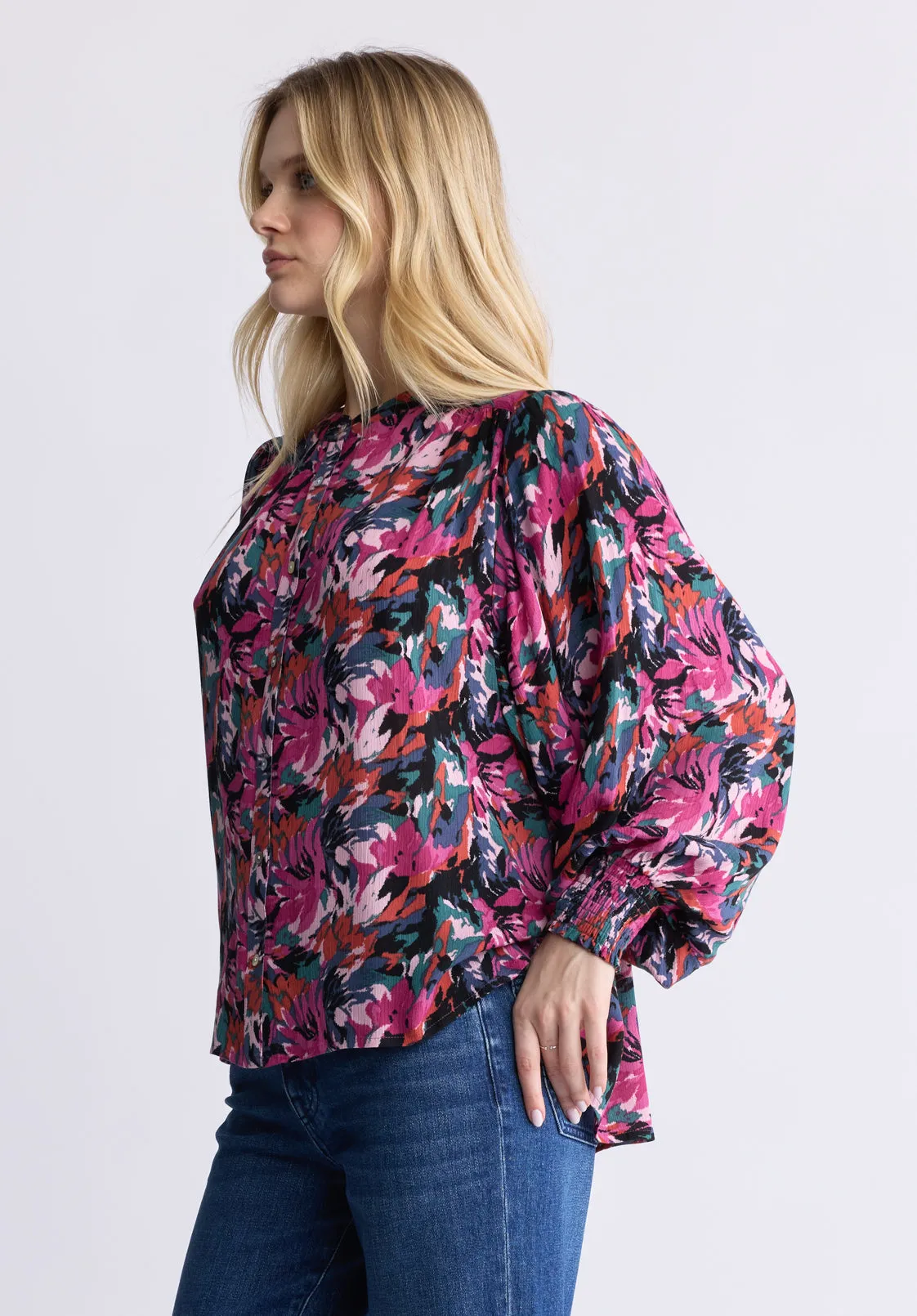 Ottilie Women's Long-Sleeved Blouse, Dark Pink Floral - WT0120F