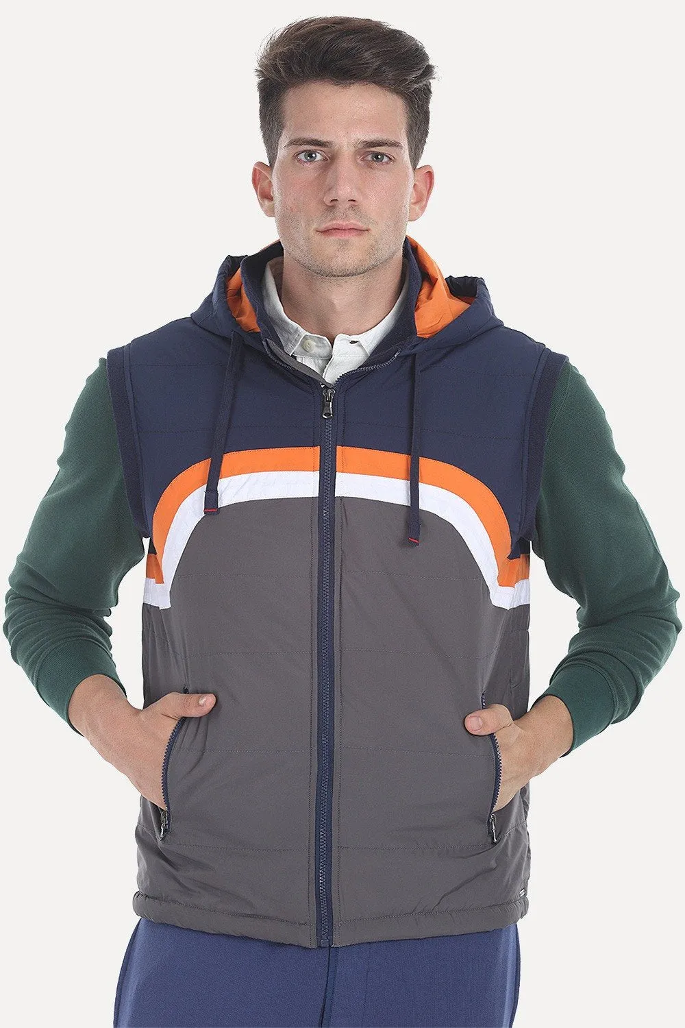 Padded Poly Sleeveless Hooded Jacket