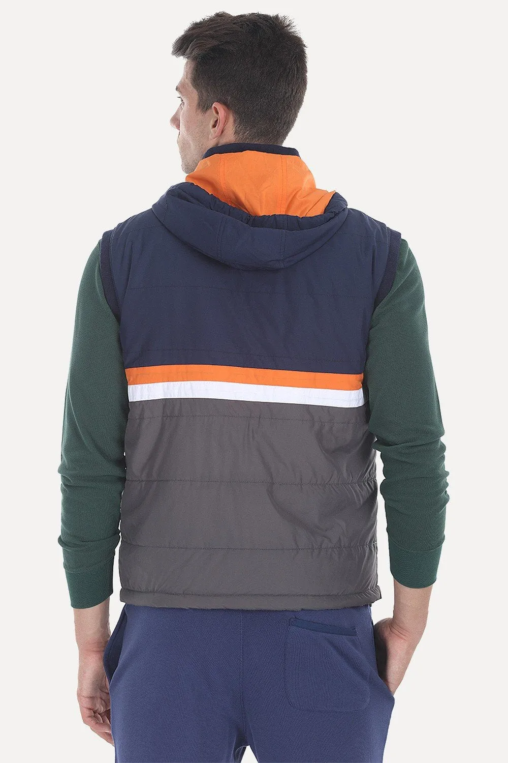 Padded Poly Sleeveless Hooded Jacket