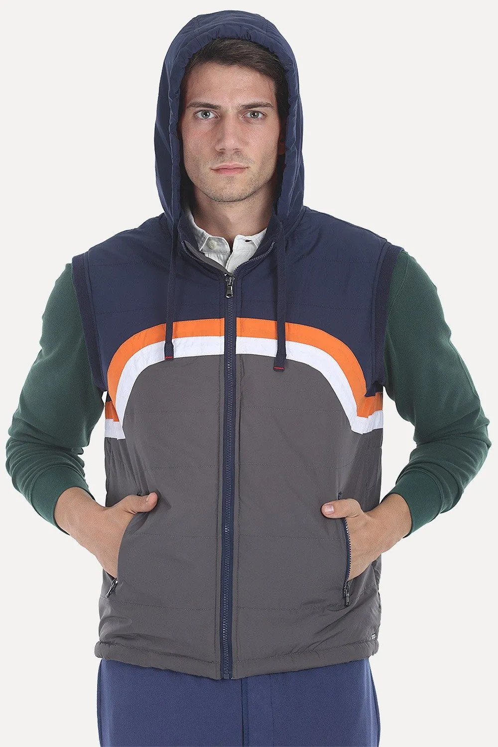 Padded Poly Sleeveless Hooded Jacket