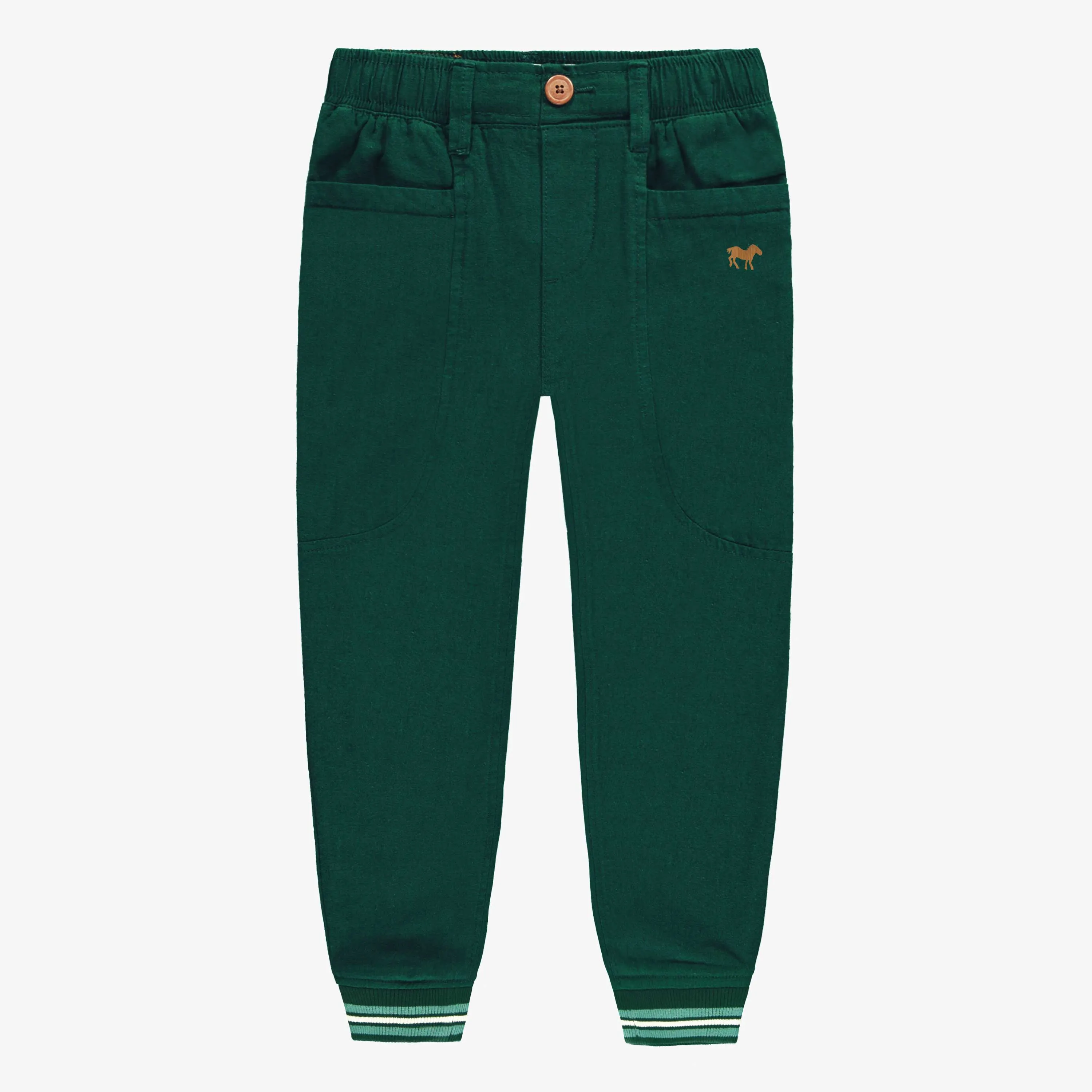 Pantalon vert en lin et coton avec découpes équestres, enfant || Green pants in linen and cotton with cut-outs, child