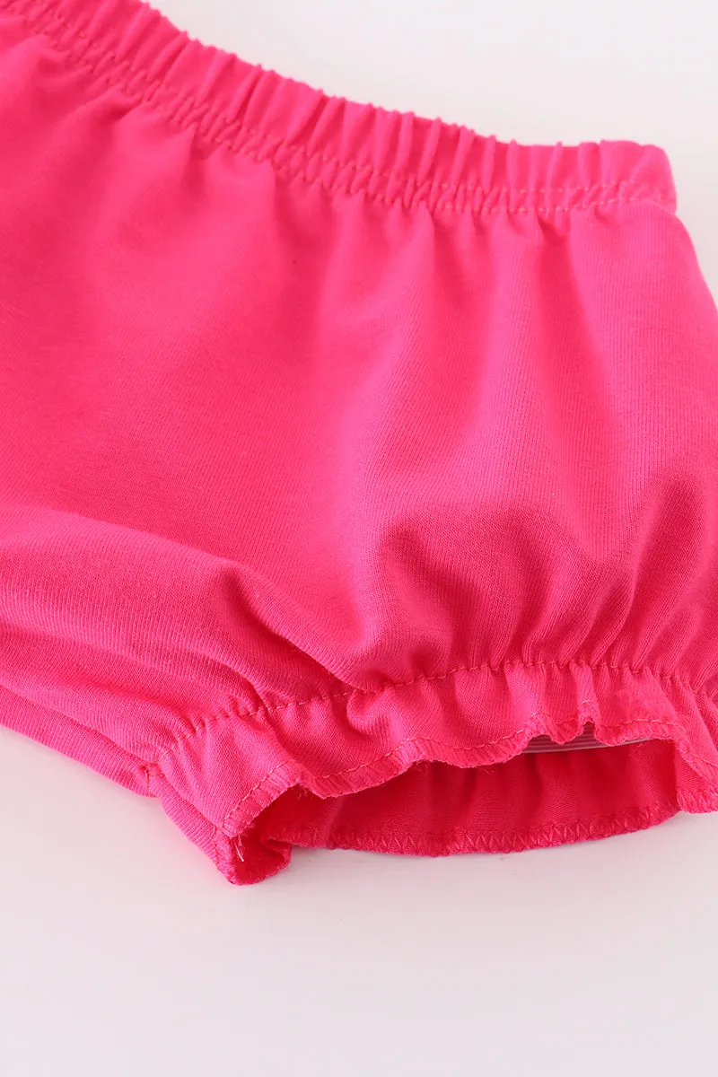 Pink Barbie Embroidery Gingham Girl Bloomer Set