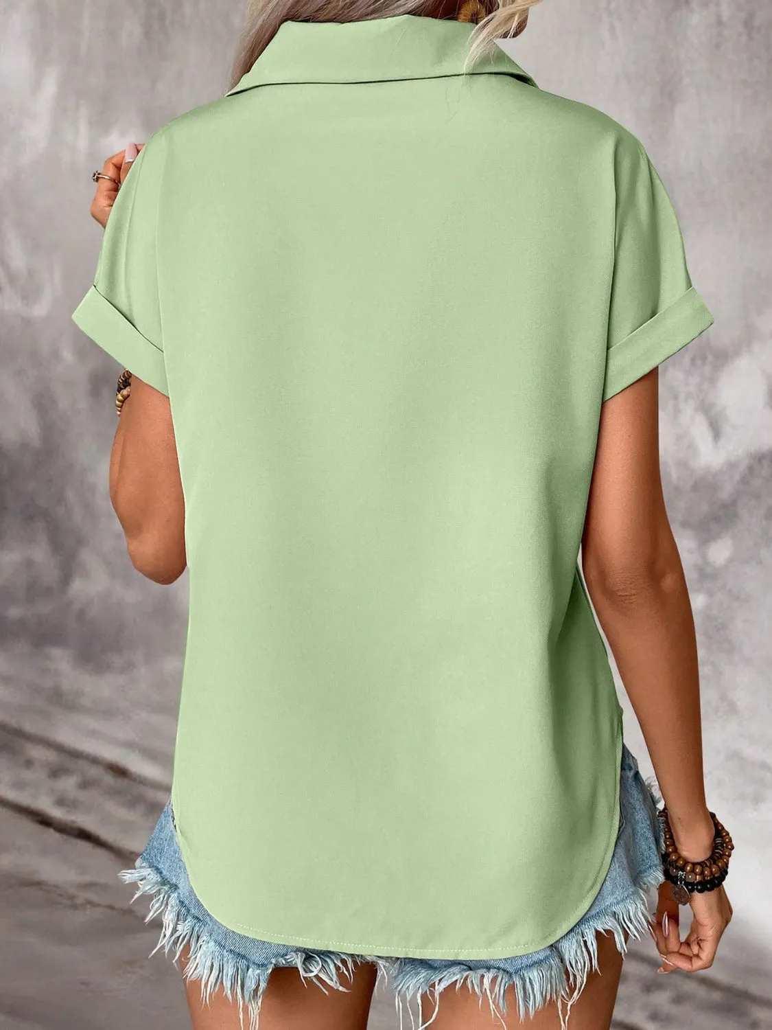 Pleated Detail Collared Neck Short Sleeve Shirt (6 Colors)