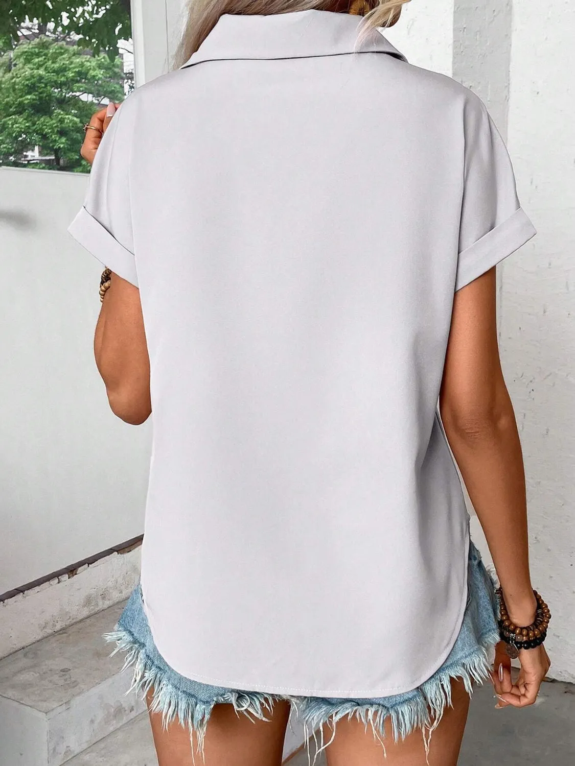 Pleated Detail Collared Neck Short Sleeve Shirt (6 Colors)