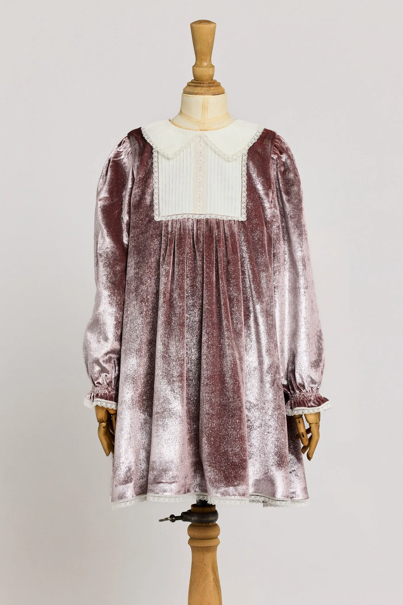 Pleated Dress in Pink Velvet
