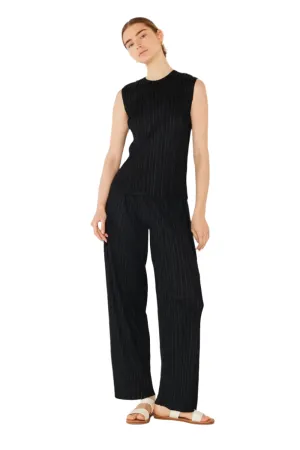 Pleated Elastic-Waist Straight Pants