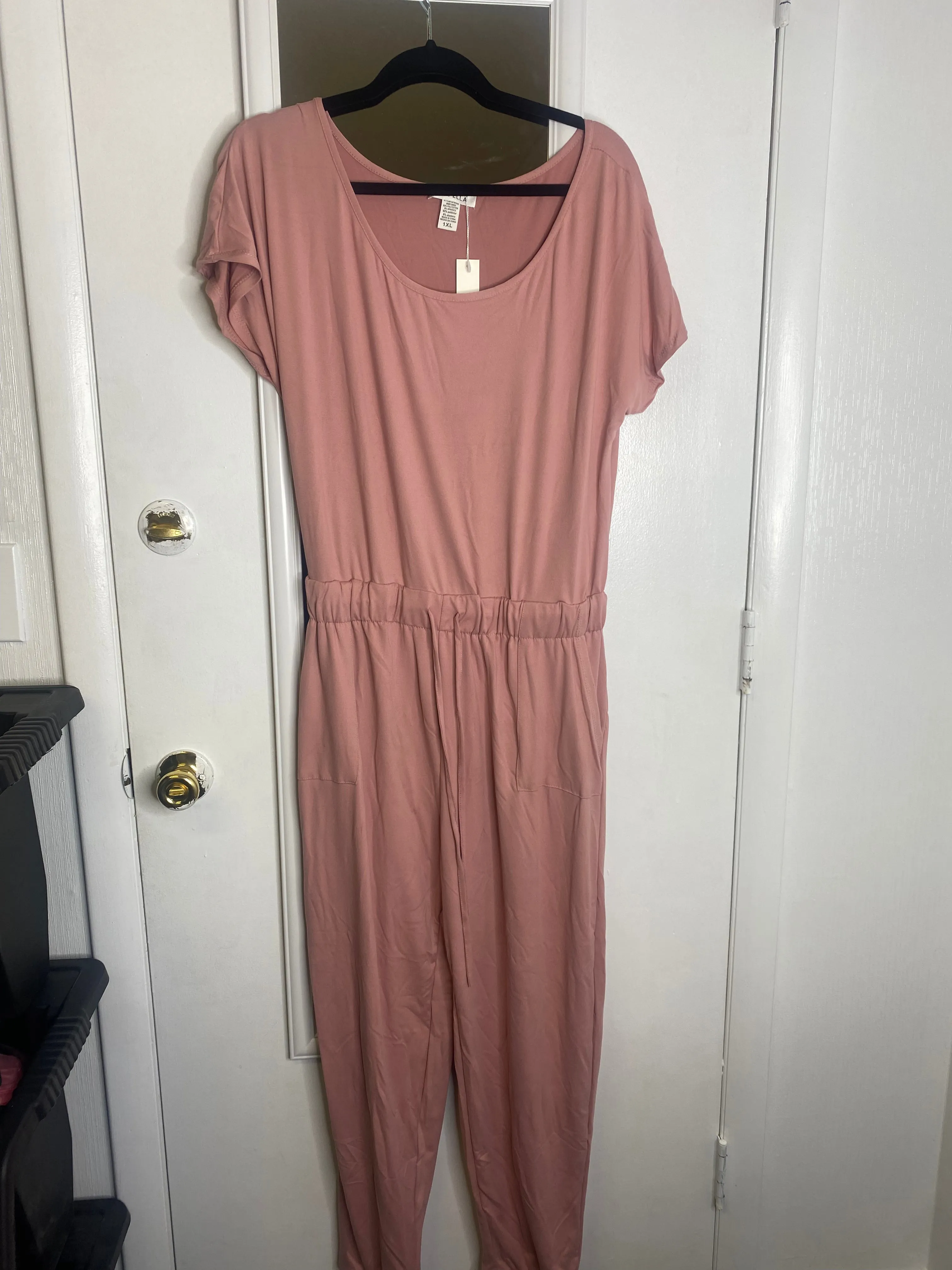 Plus Casual Short Sleeve Jumpsuit with Drawstring Waist