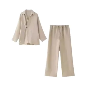 Pre Order: Long Sleeved Single Button Top   Straight Pants Set