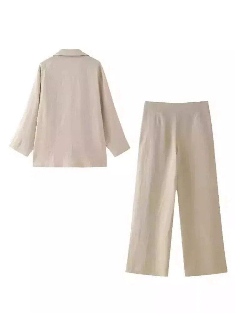 Pre Order: Long Sleeved Single Button Top   Straight Pants Set