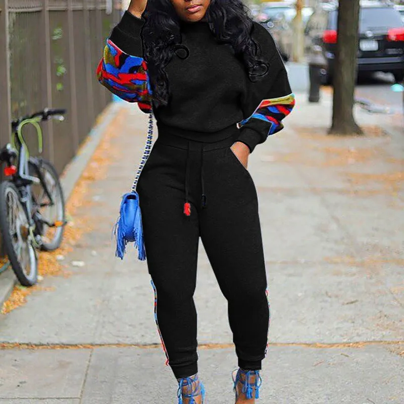 Print Long Sleeve Top & Drawstring Pants Set