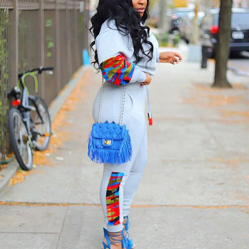 Print Long Sleeve Top & Drawstring Pants Set