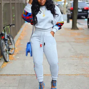Print Long Sleeve Top & Drawstring Pants Set