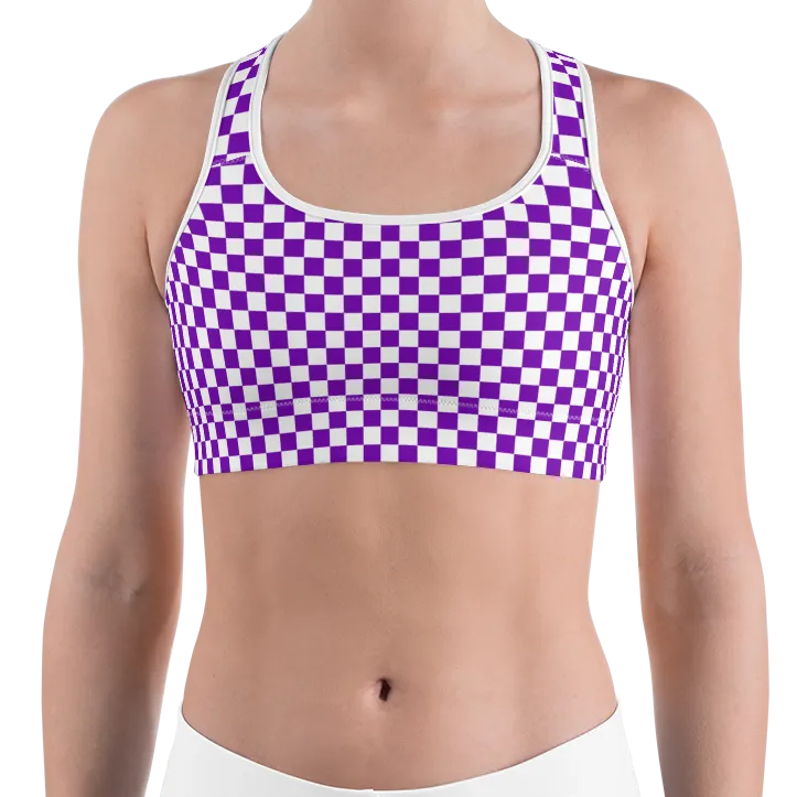 Purple & White Checkered Sports Bra