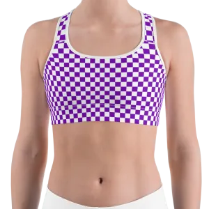 Purple & White Checkered Sports Bra