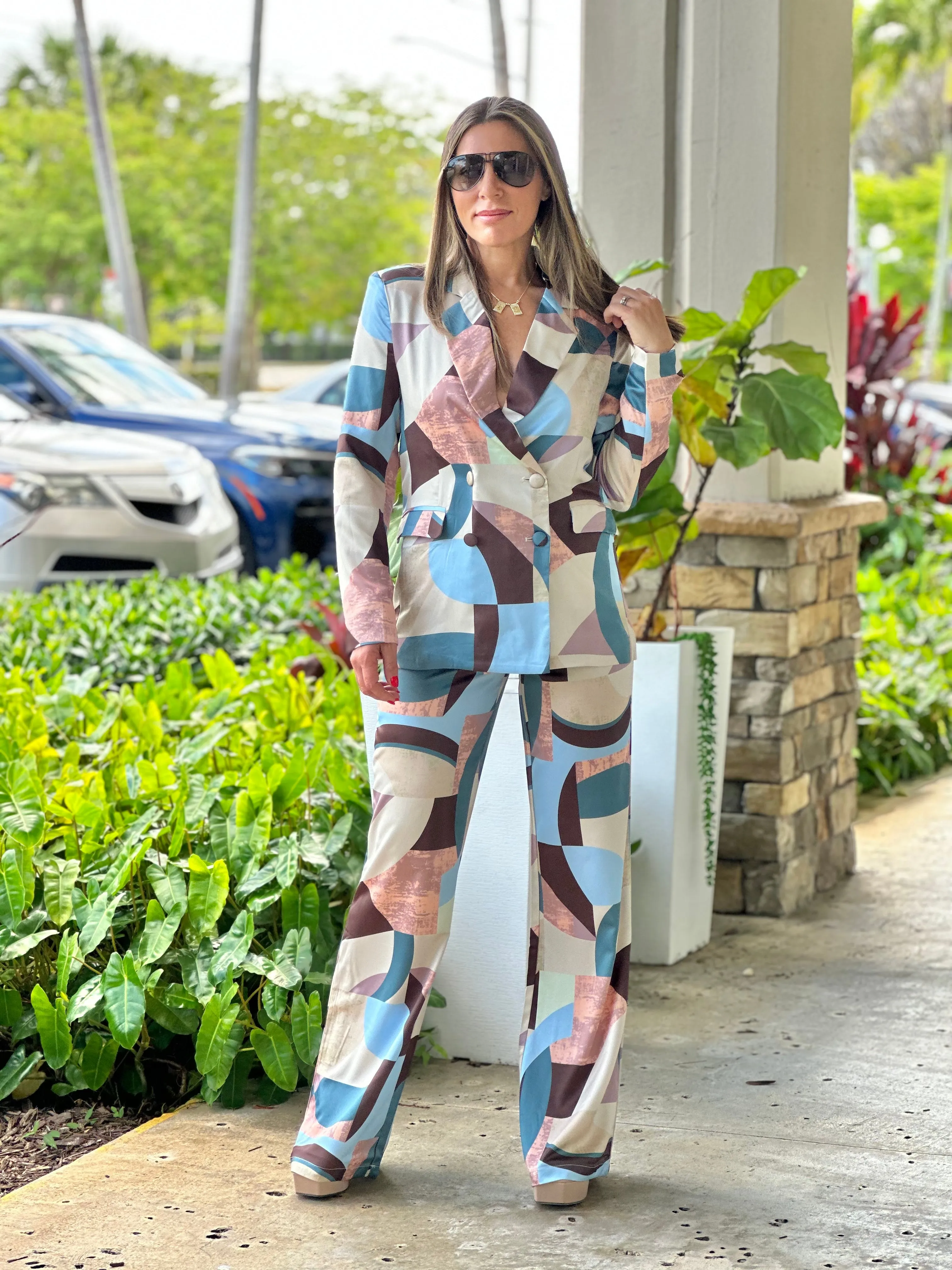 "Lucia" Printed Blazer And Pants Set