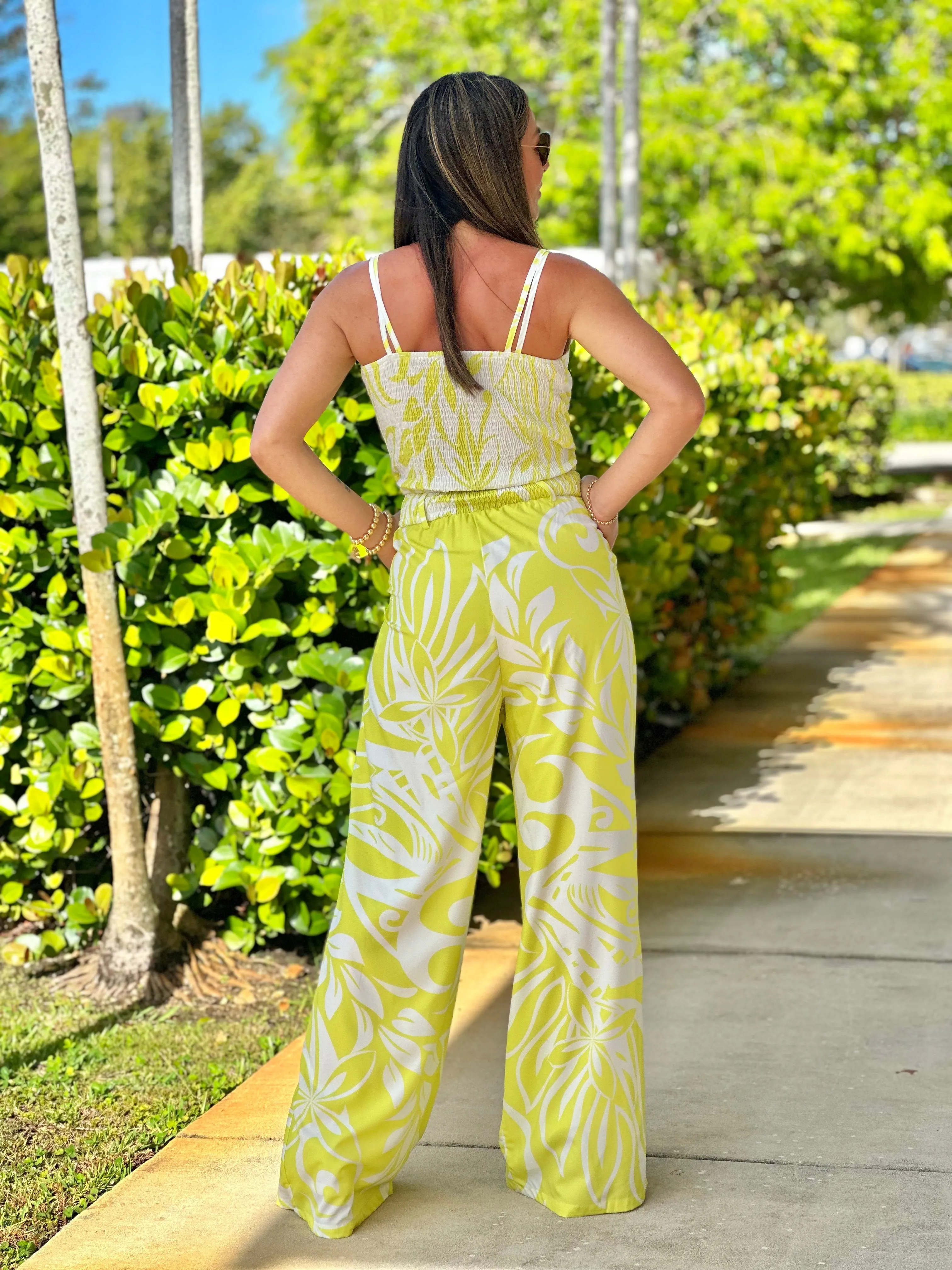 "Rain" Printed Crop Top And High Waisted Pants