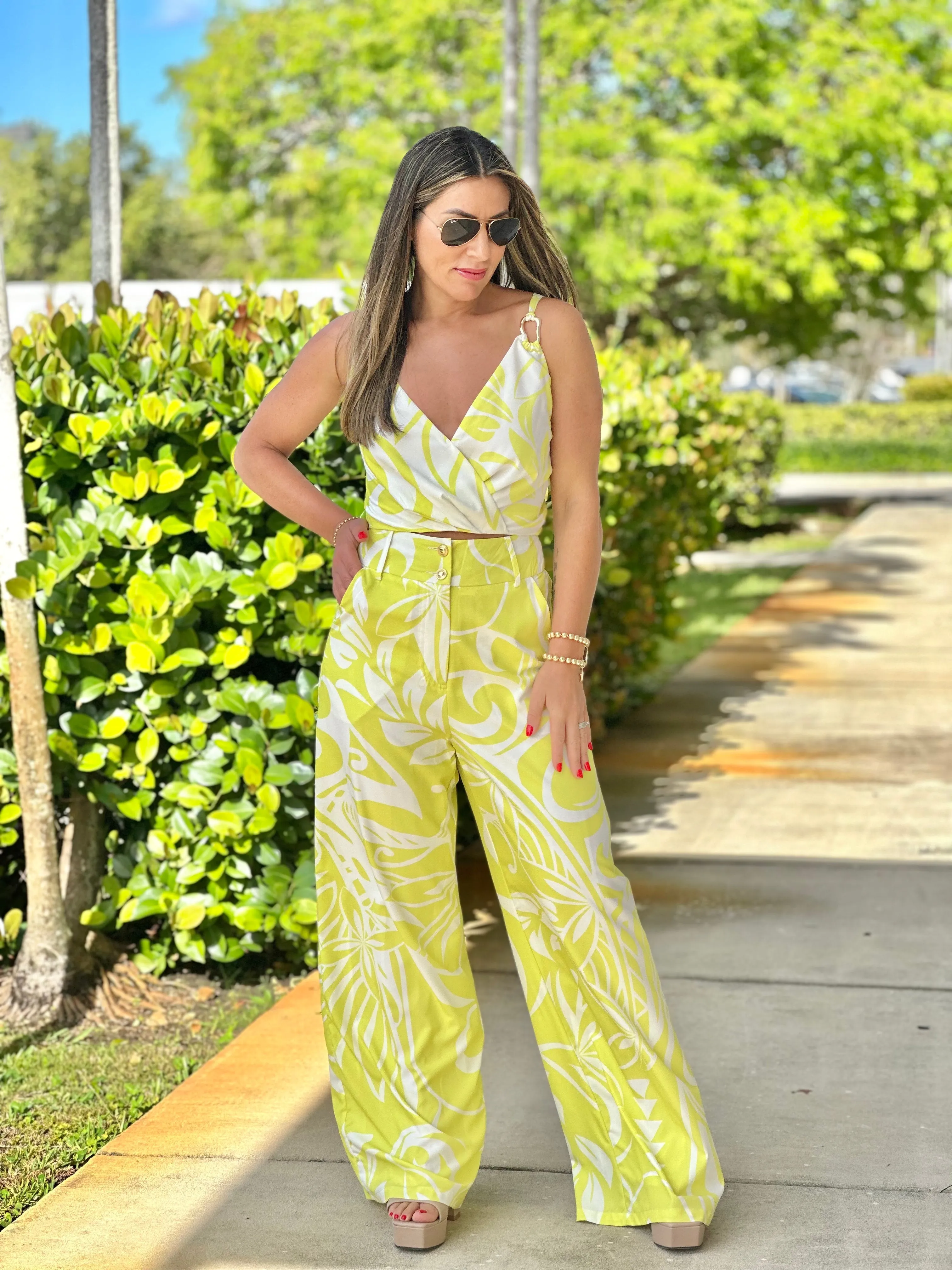 "Rain" Printed Crop Top And High Waisted Pants