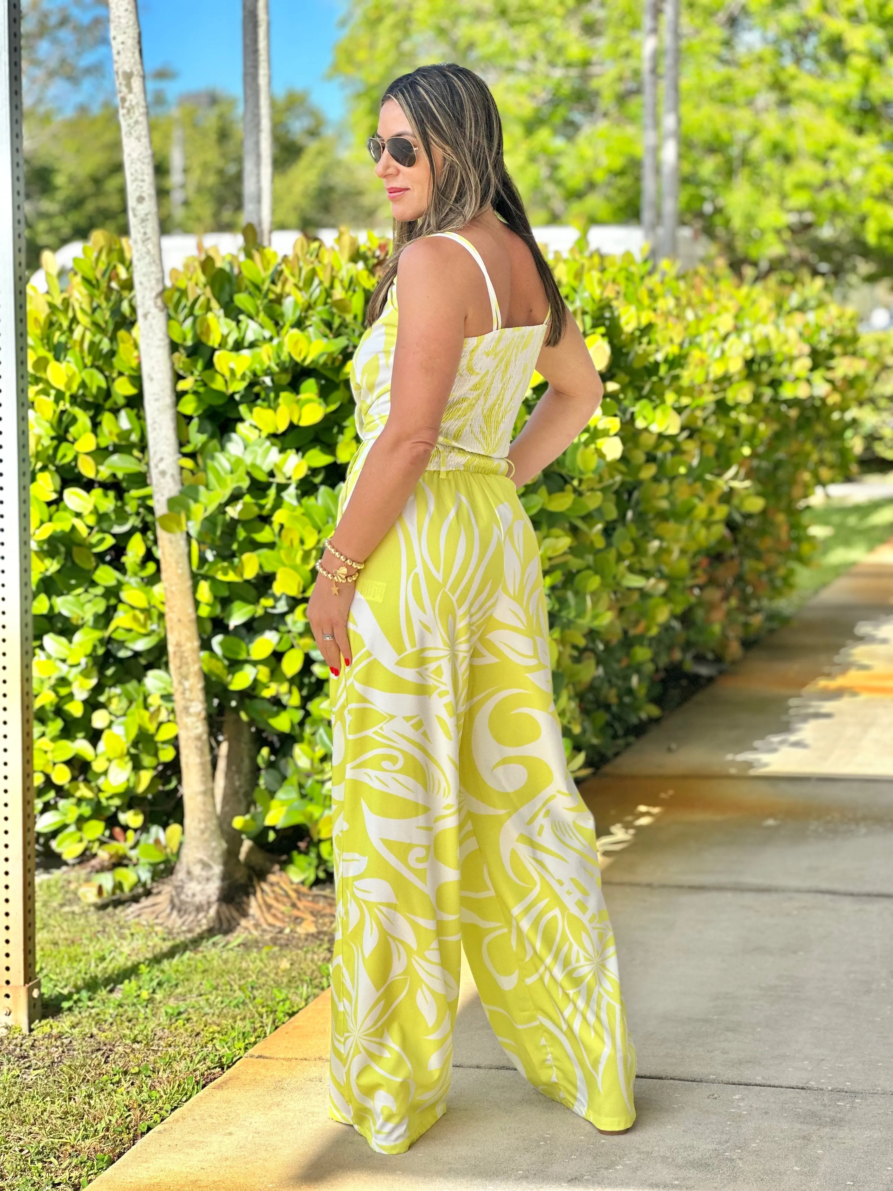 "Rain" Printed Crop Top And High Waisted Pants