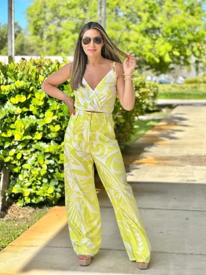 "Rain" Printed Crop Top And High Waisted Pants