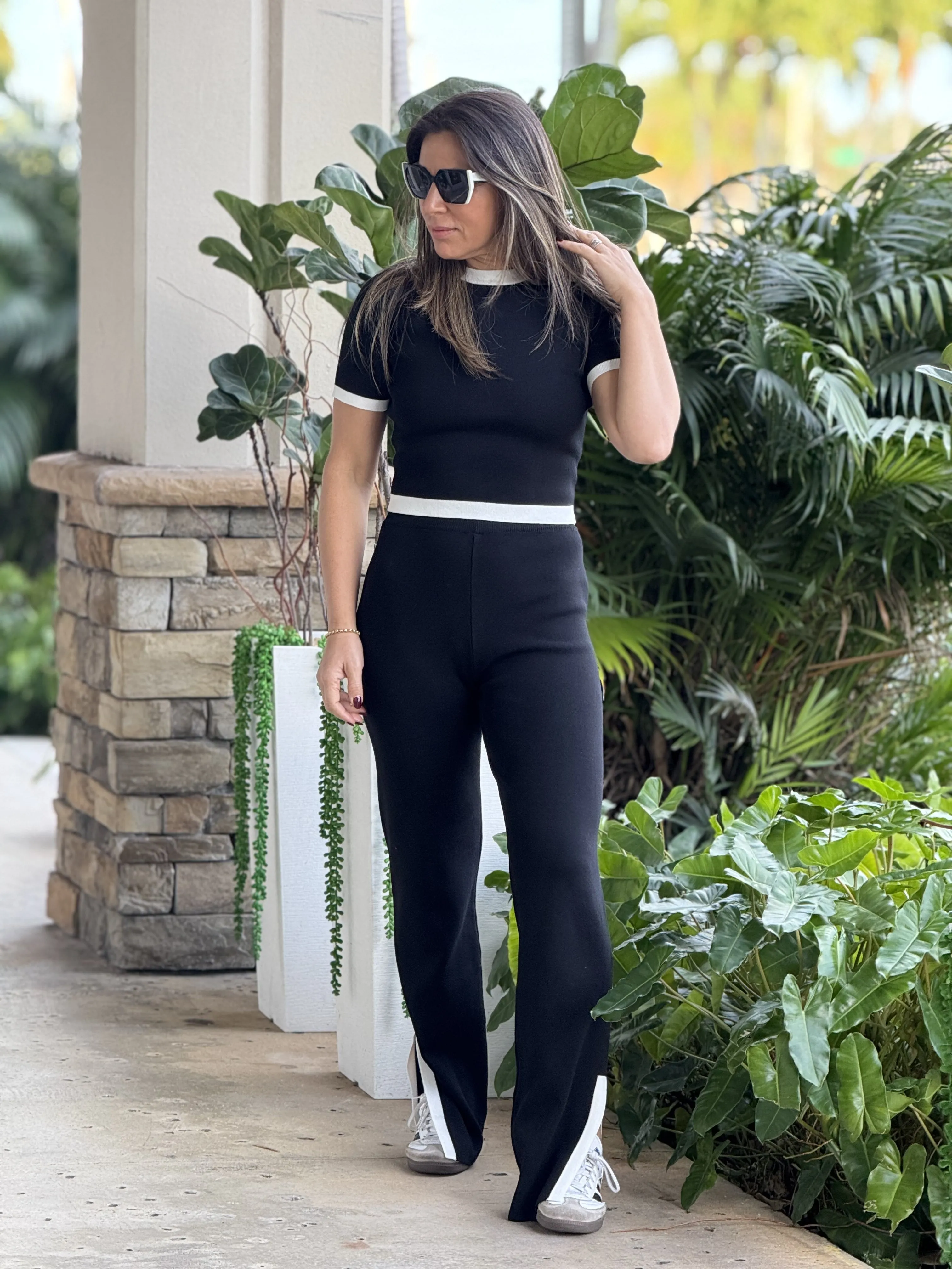 "Ravenne" Knit Short Sleeve Top And Pants Set