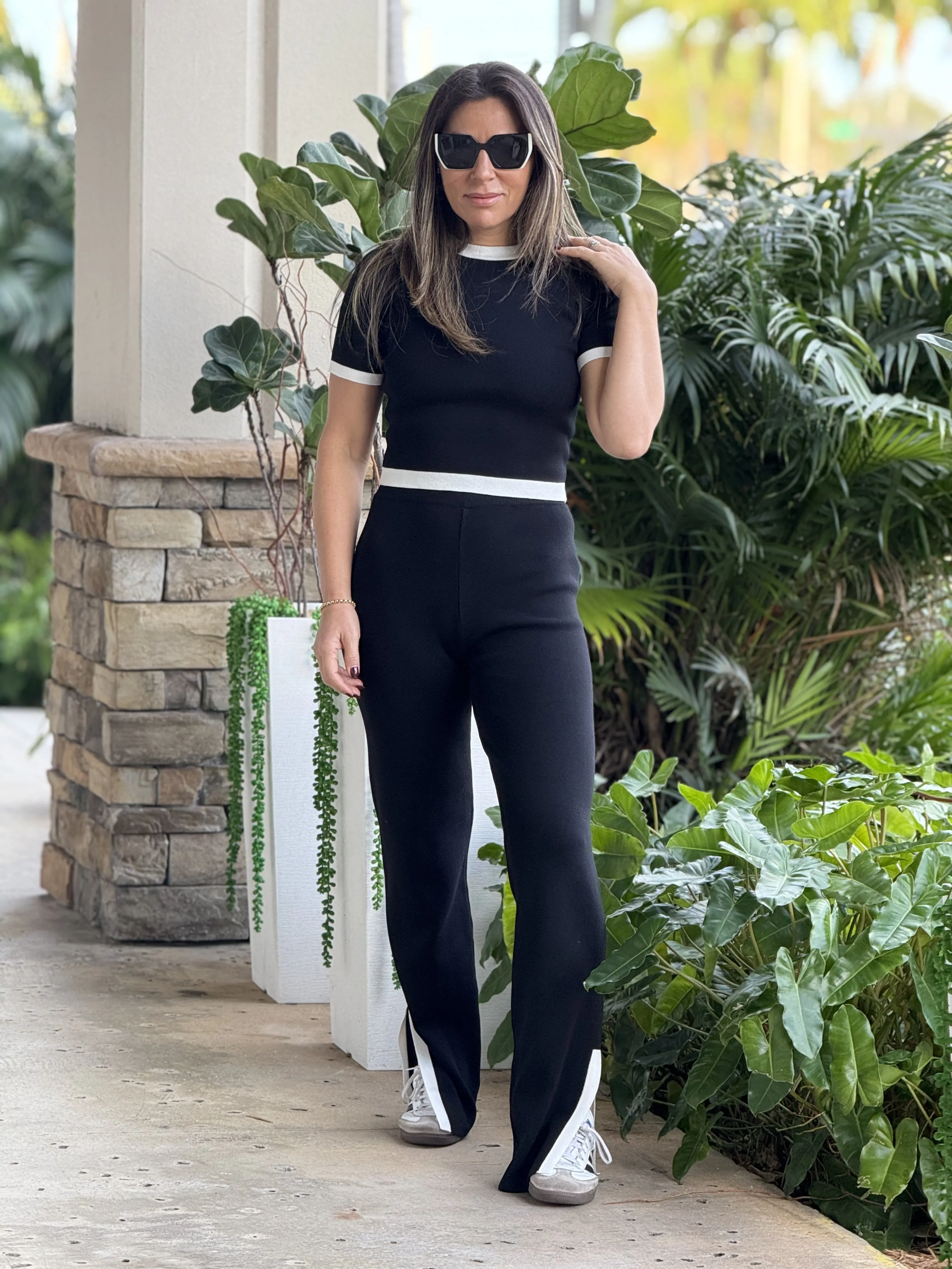 "Ravenne" Knit Short Sleeve Top And Pants Set