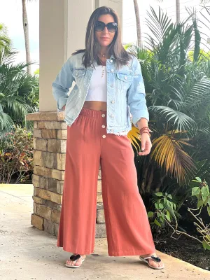 "Sara" Linen Elastic Waist Pants Pants