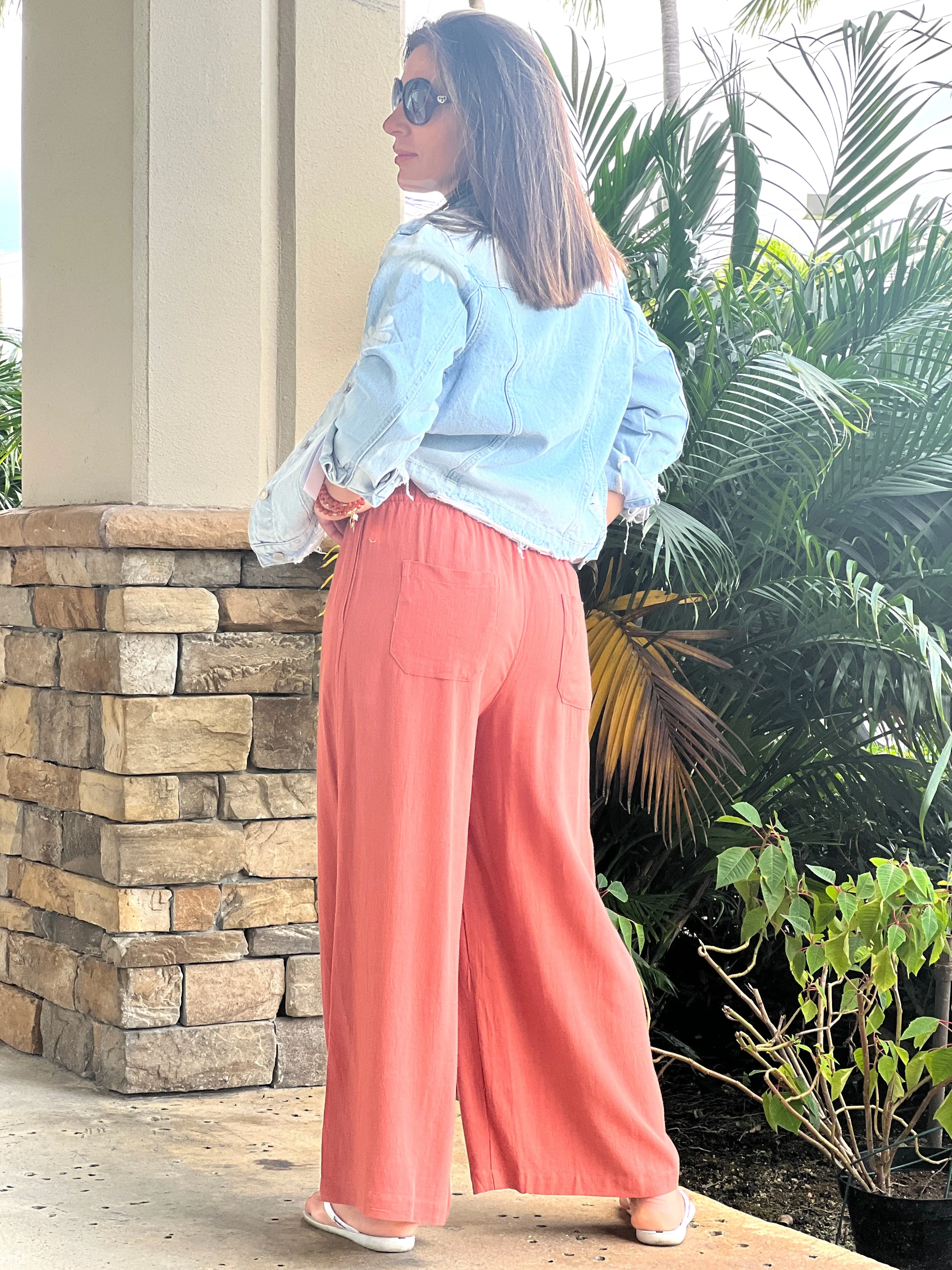 "Sara" Linen Elastic Waist Pants Pants