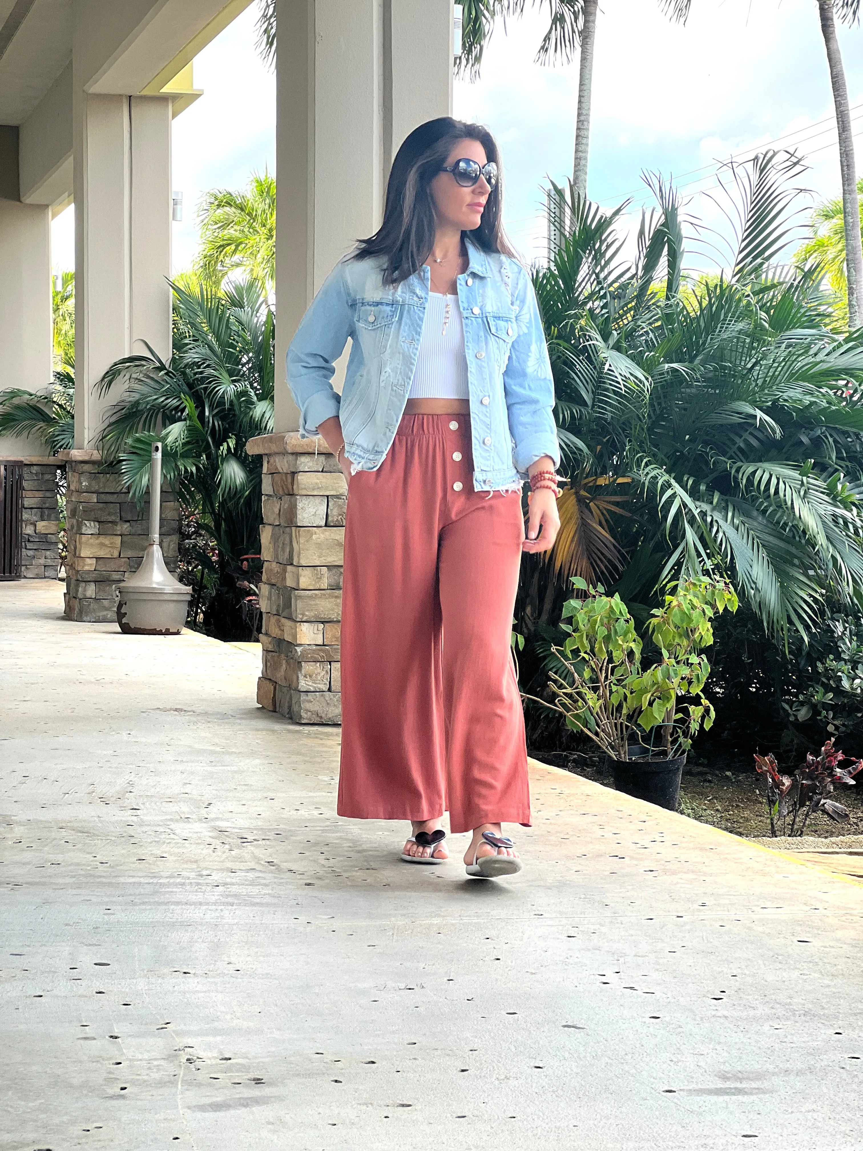 "Sara" Linen Elastic Waist Pants Pants